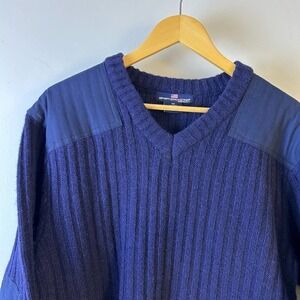 Vintage 90s Sportsmaster Wool Navy Blue Commando Sweater Elbow Patches XL